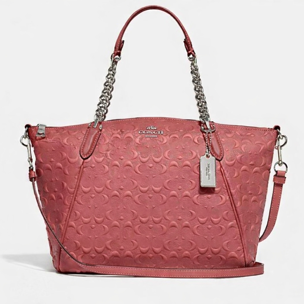 * Authentic Coach Small Embossed Leather Kelsey Chain Satchel F49317 Strawberry